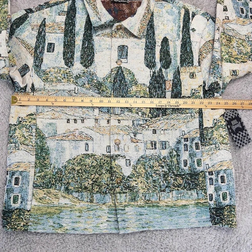 Rebel Vengeance Jacket Mens Large Multicolor Tapestry Art Cityscape Bomber